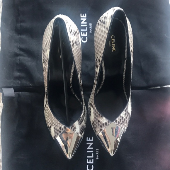 CELINE TRIANGLE HEEL METALLIC TOE PYTHON PUMP - Picture 5 of 5